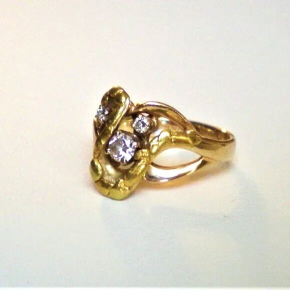 Designer Solid 14K Yellow Gold Real 22K Gold Nugget Diamond Cluster Ring - Picture 4 of 12